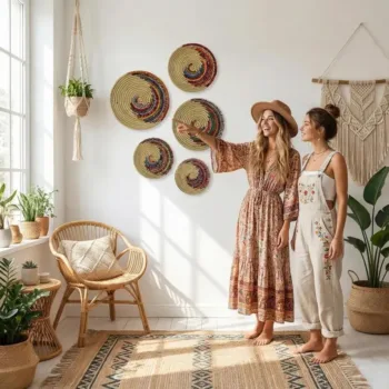 Set of 5 Boho Multicolor Jute Style Kansgrass Wall Mats