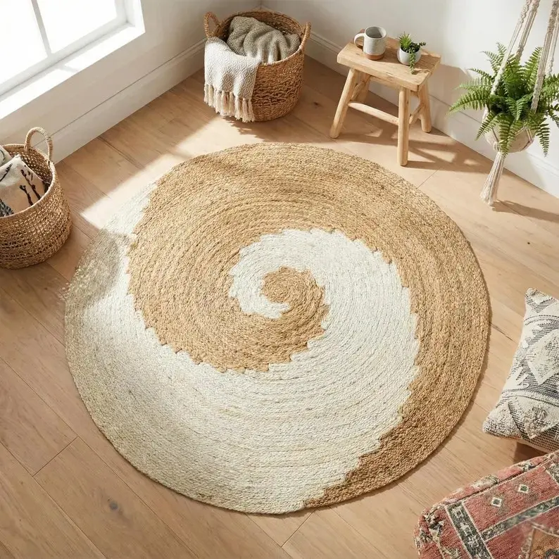 P4.2-Jute Two-Tone Spiral Pattern Round Mat