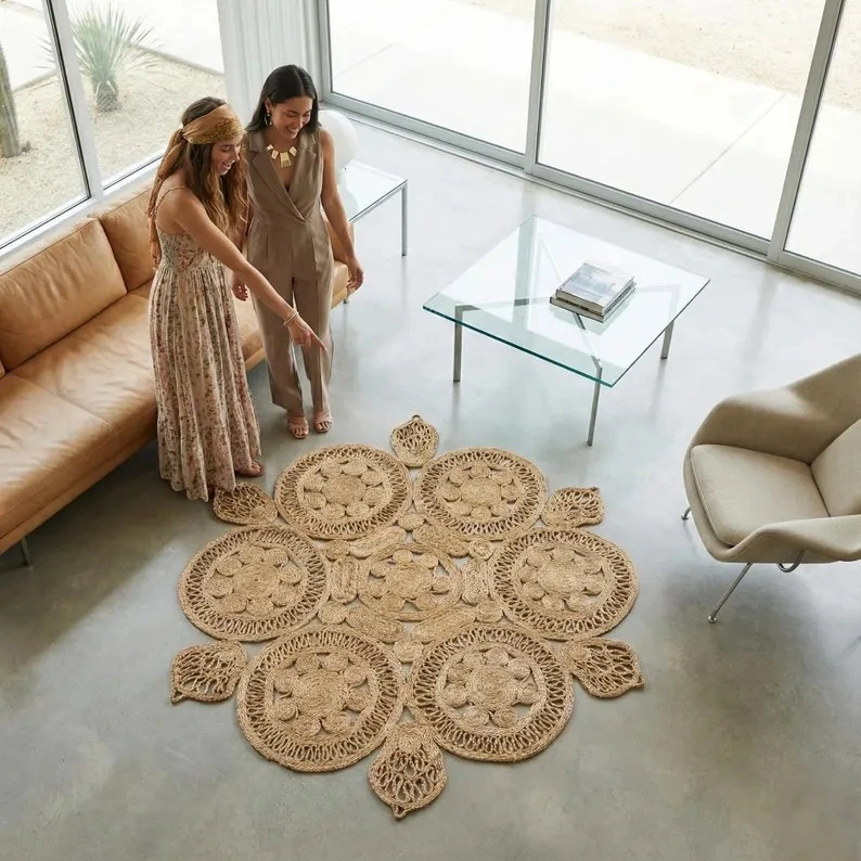 P6.1-Handwoven Hexagonal Braided Jute Mat