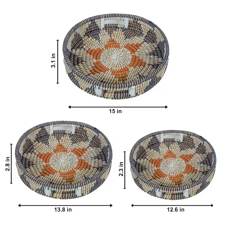 P9.3-Jute Style Rustic Kansgrass Tray Set with Handles