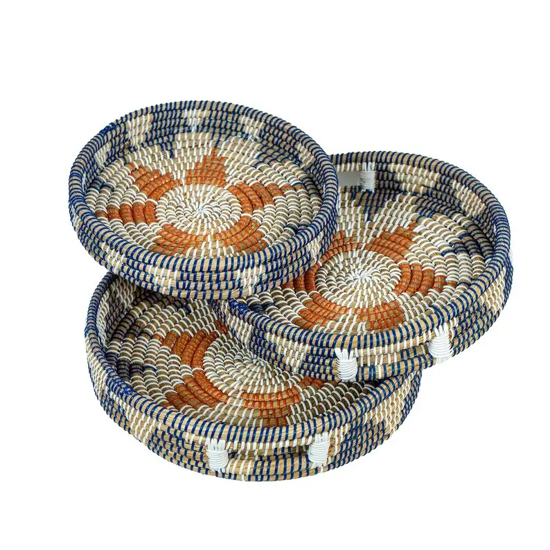 P9.7-Jute Style Rustic Kansgrass Tray Set with Handles